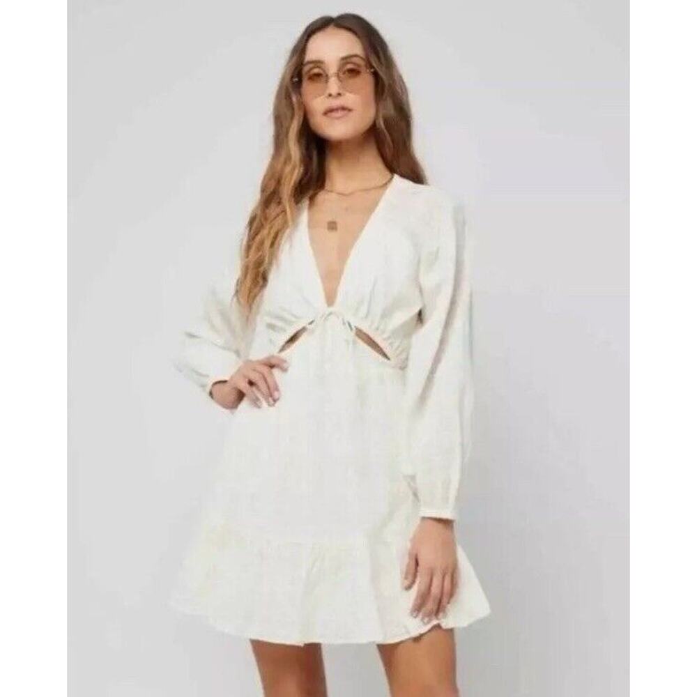 NWT L*Space Feelin' Fine Raglan Sleeve Cutout Mini Dress Cream Sz Med MSRP $143